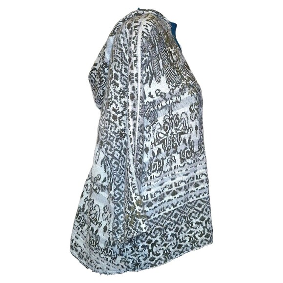 Free People Raggy V Neck Ivory/Green Hooded Coastal Girl Bohemian Sweater Sz S - Picture 5 of 7